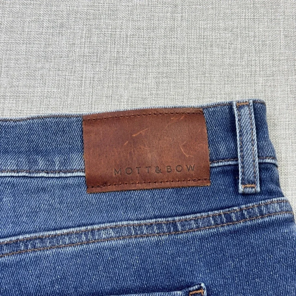Mott & Bow Jeans Mens 38x32 Straight Blue Medium Wash Stretch Pockets Logo Denim